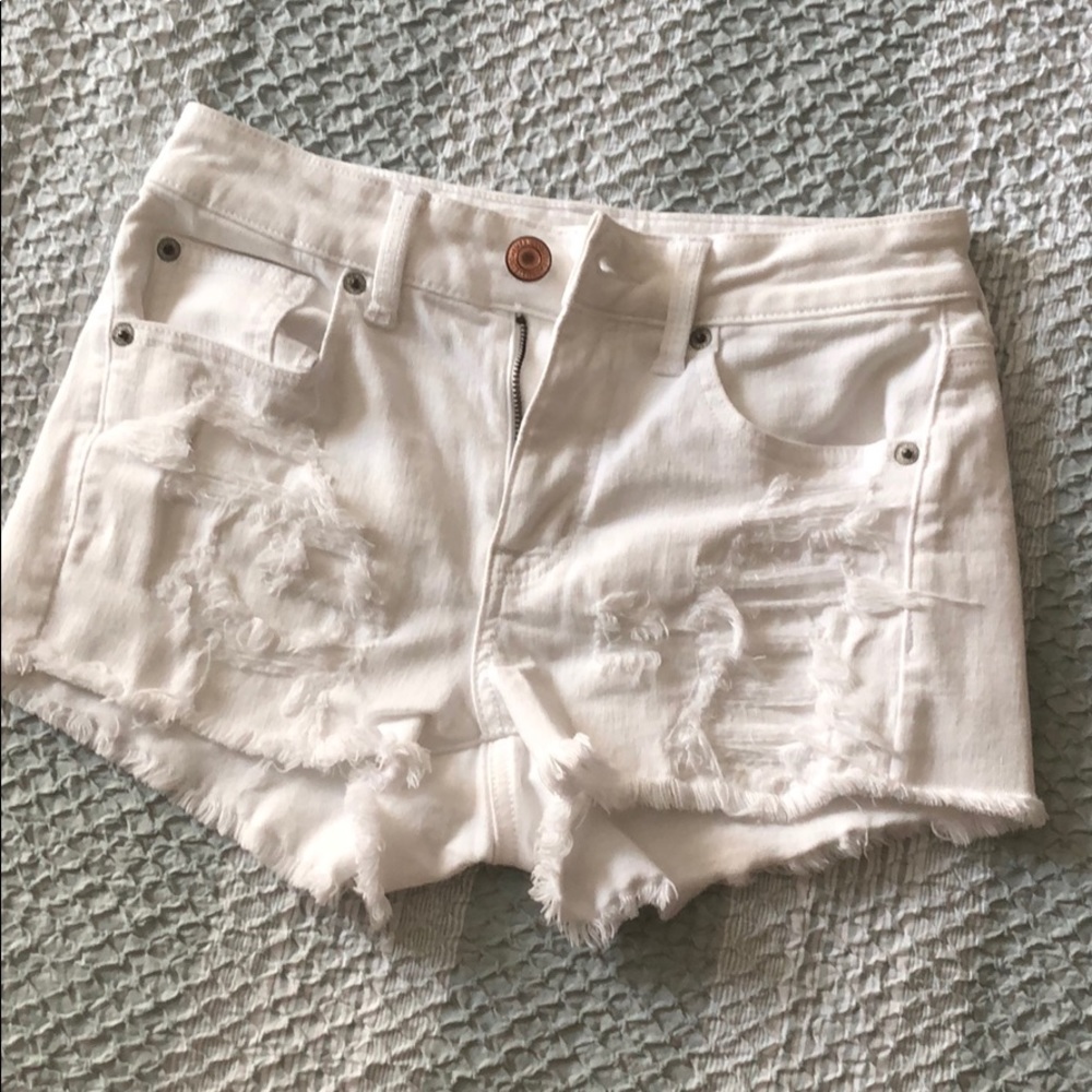American Eagle White Ripped Jean Shorts